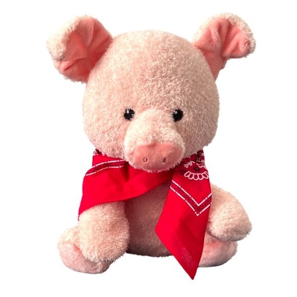 Pink Plush Pig Toy With Red Bandana 10" By Spark Create Imagine For Kids - Picture 1 of 6